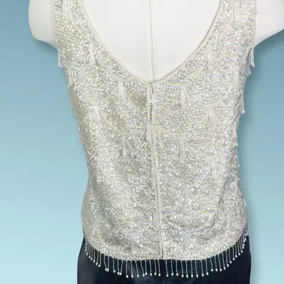 1960's Iridescent Sequined and Beaded Knit Camisole Sweater Top - Zipper Back - Picture 5 of 6